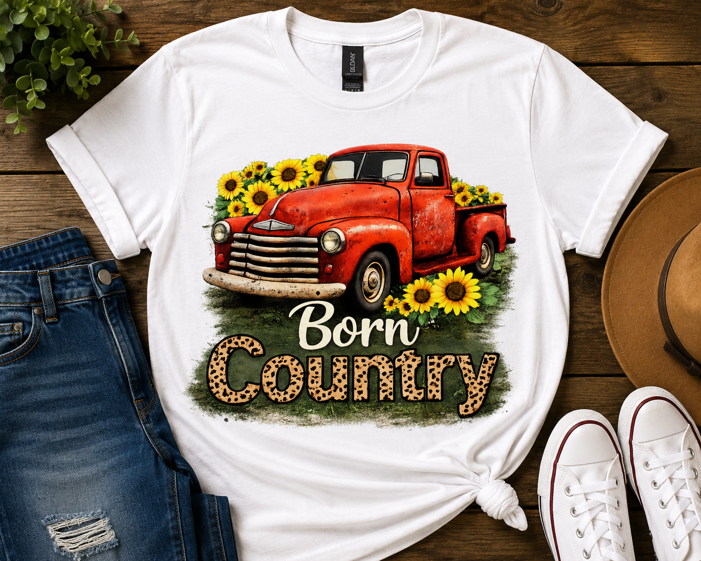 Born Country Shirt | Vintage Truck Sunflower Tee | Country Girl Shirt | Farm Life Graphic Tee | Rustic Western Style Shirt