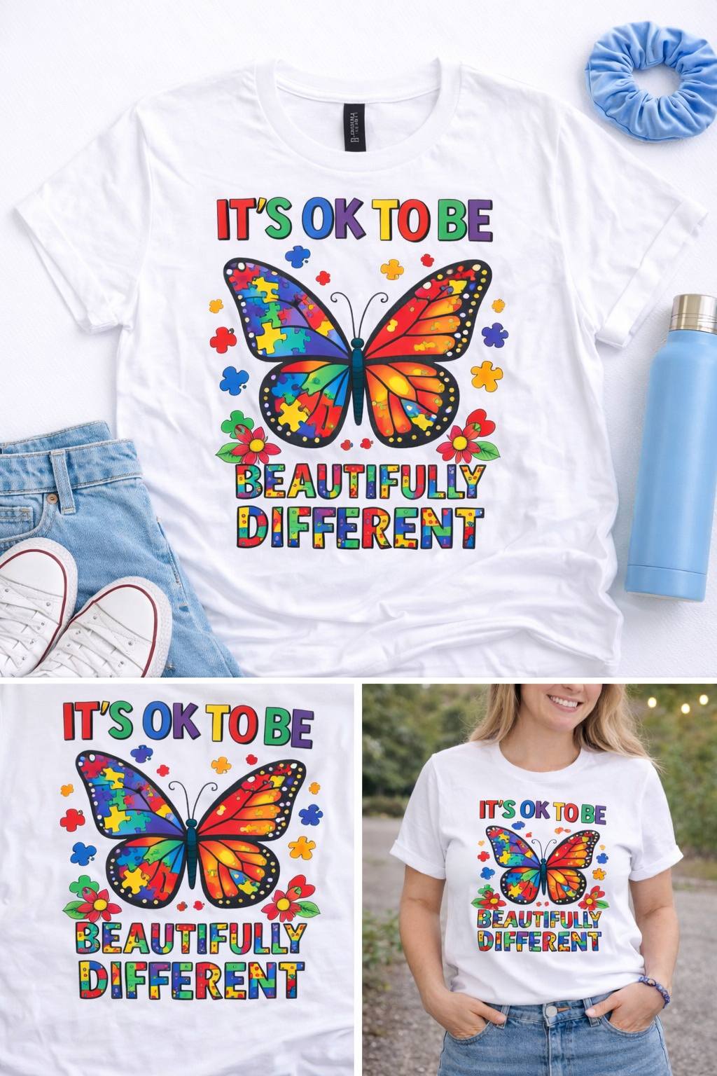 It’s OK to Be Beautifully Different Shirt | Autism Awareness Butterfly Tee | Neurodiversity Support Shirt