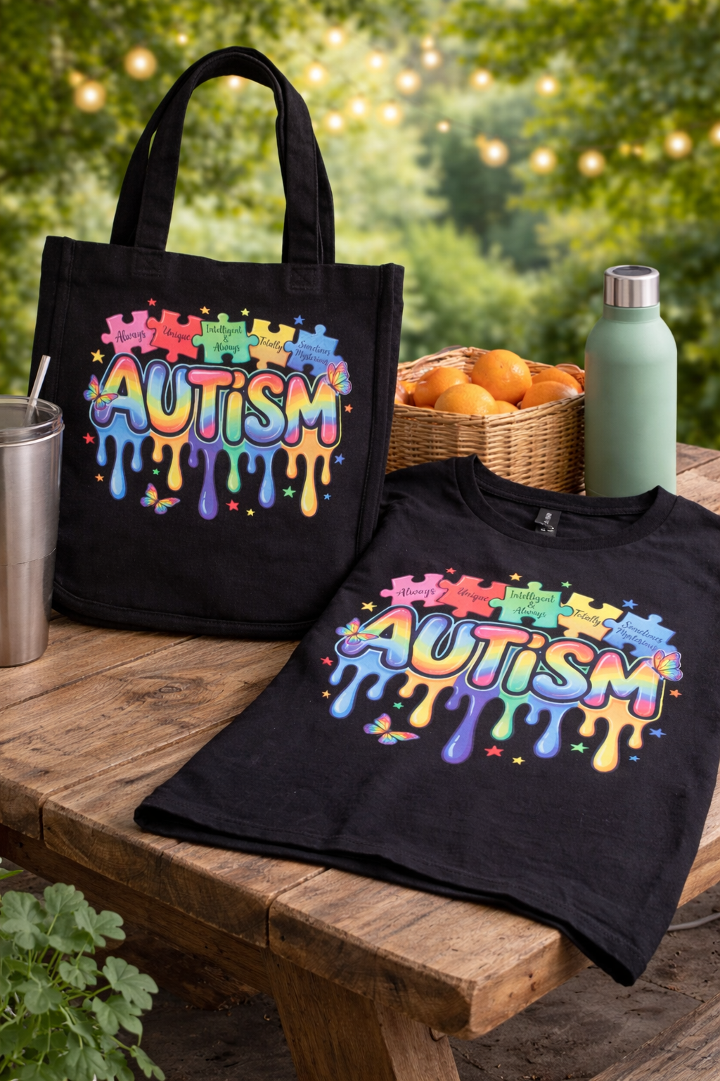 Autism Awareness Shirt & Tote Set – Colorful Drip Design Bundle