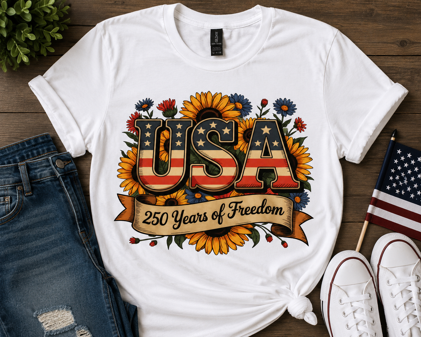 USA 250 Years of Freedom Shirt | Patriotic Sunflower Tee | 4th of July Shirt | American Flag Floral Shirt | Independence Day Graphic Tee
