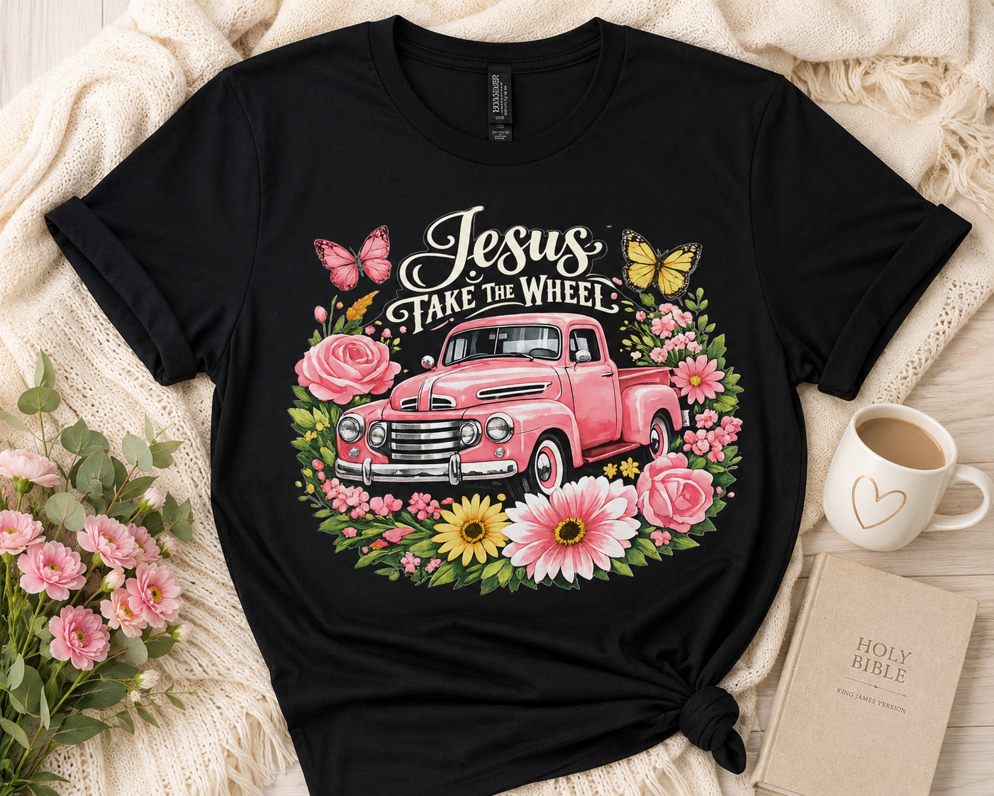 Jesus Take the Wheel Shirt | Christian Floral Truck Tee | Faith Based Shirt | Christian Women’s Shirt | Inspirational Bible Shirt