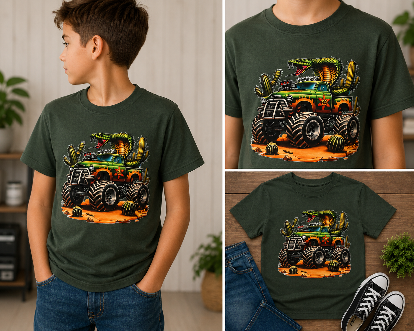 Kids Monster Truck Snake Shirt | Youth Graphic Tee | Boys Off-Road Truck Shirt | Cool Kids Truck Tee | Adventure Kids Shirt